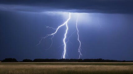 Naklejka na ściany i meble Electrifying Impact Thunder Strike Captured Against a Midnight Sky