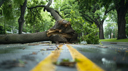 A large tree fell in the middle of the road