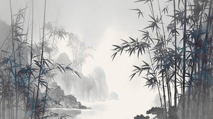 Chinese style landscape painting and ink painting © ran