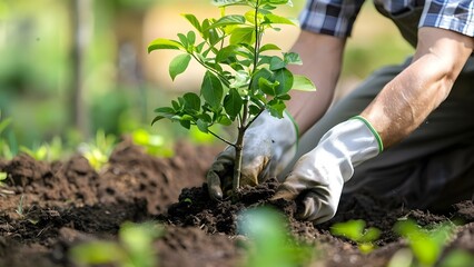Planting a Tree: Collaborative Efforts to Create a Green Space. Concept Environmental Awareness, Community Involvement, Sustainable Initiatives