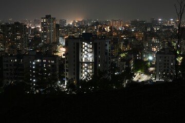 View of Pune in summer, Cityscape Skyline, buildings holdings, Signboards, and banners, Pune,...