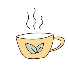Mug of tea in doodle style. Vector illustration.