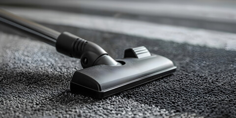 Closeup view of carpet cleaning house with a vacuum , House cleaning carpet care close up with efficient vacuum cleaner.