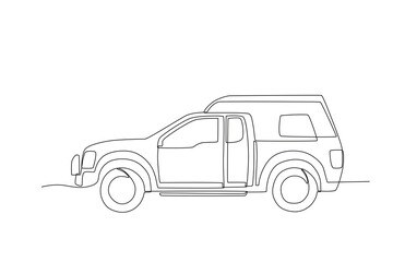 Single continuous line drawing of a SUV. Technological advances in transportation. Continuous line draw design graphic vector illustration.
