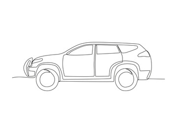 Single continuous line drawing of a SUV. Technological advances in transportation. Continuous line draw design graphic vector illustration.
