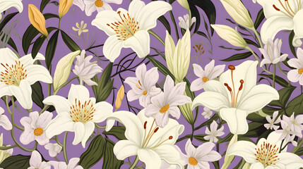 Digital lily flowers and leaves patterns abstract graphic poster background