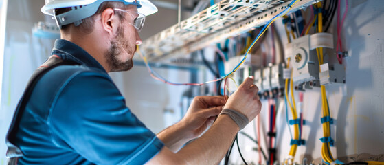 Skilled technician attentively repairs electrical components, showcasing expertise in the field.
