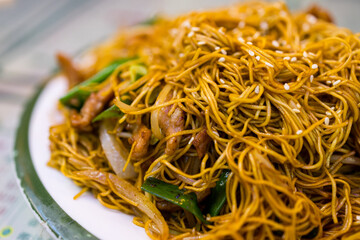 Soy Sauce fry noodles in the asian restaurant