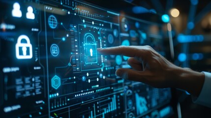 Fototapeta premium Optimize business communication security with secure router technology and cyber lock, focusing on robust personal data encryption and user privacy protection.