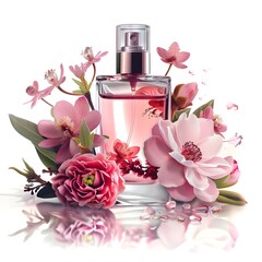perfume bottle and rose petals Generative AI