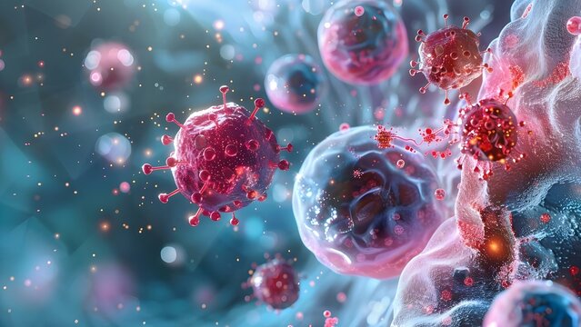 Visualization of Nanoparticles Engaging with and Eliminating Cancer Cells within a Tumor. Concept Nanoparticles, Cancer Cells, Tumor, Visualization, Biomedical Imaging