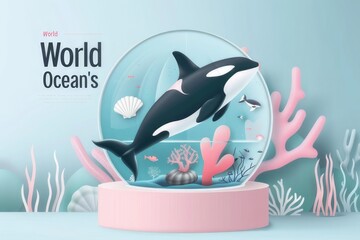 world ocean day banner on 8 July blue theme