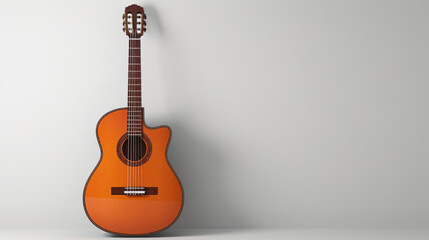 Fototapeta premium Brown guitar on white background in corner of room