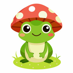 cute-frog-with-mashroom-hat-white-background