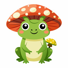 cute-frog-with-mashroom-hat-white-background