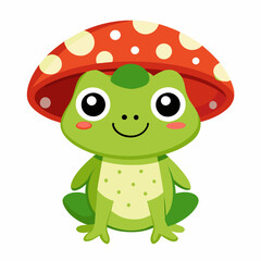 cute-frog-with-mashroom-hat-white-background