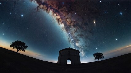 equirectangular projection space background with nebula and stars