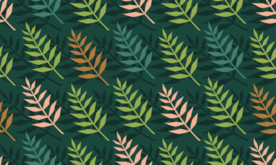 Fototapeta premium Seamless pattern with leaves. Abstract exotic foliage background. Modern Tropical plants. Flat Vector illustration 
