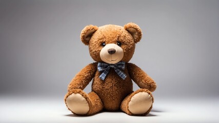 Obraz premium brown teddy bear stuffed toy studio portrait on plain white background from Generative AI