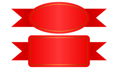 circle and rectangle red ribbon banner design with gold frame