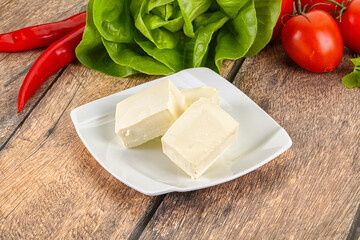 Greek traditional Feta cheese in the plate