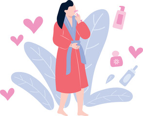 The girl is massaging her face.