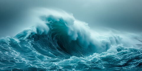 Majestic turquoise wave cresting in ocean power display