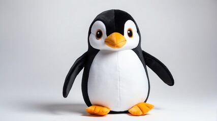 Fototapeta premium penguin plush doll stuffed toy studio portrait on plain white background from Generative AI