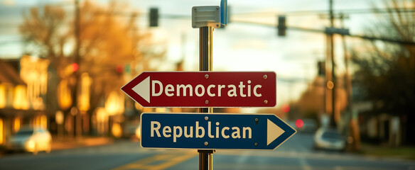 Directional street signs to democratic and republican paths