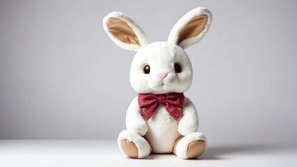 Obraz premium rabbit plush doll stuffed toy studio portrait on plain white background from Generative AI