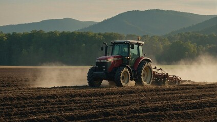 Fototapeta premium A tractor plowing a field