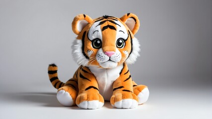 tiger plush doll stuffed toy studio portrait on plain white background from Generative AI