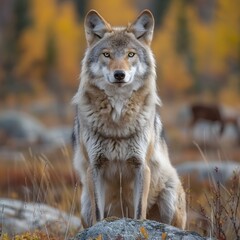 Obraz premium Majestic Solitary Wolf in Boreal Forest Habitat Captured by Expert Photographer description This