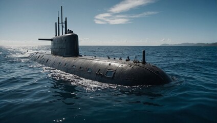 A submarine diving in the ocean