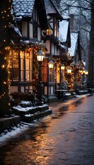 Fototapeta na wymiar Beautiful Christmas street in the old town of Strasbourg, France