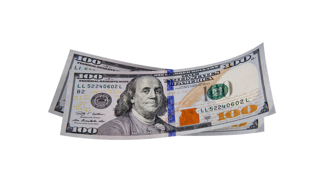 Flying $100 Dollar Bills on White Background