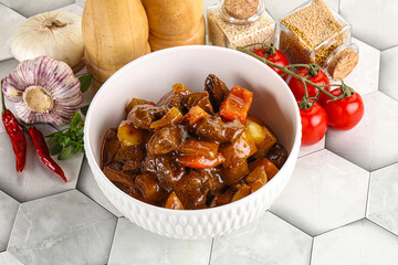 Homemade beef hungarian goulash with potato