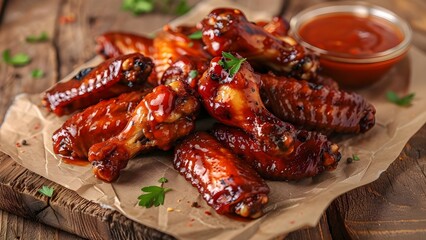 Chicken wings in spicy sauce ideal for restaurant menus flyers or social media. Concept Chicken Wings, Spicy Sauce, Restaurant Menus, Flyers, Social Media