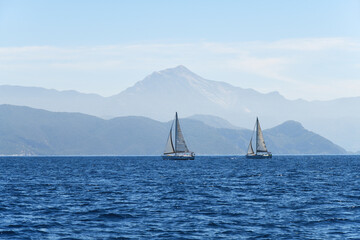 Sailing ship yachts. Sailing regatta in Mediterranean Sea