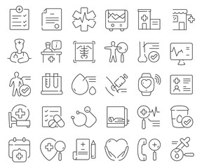 Health checkup line icons collection. Thin outline icons pack. Vector illustration eps10