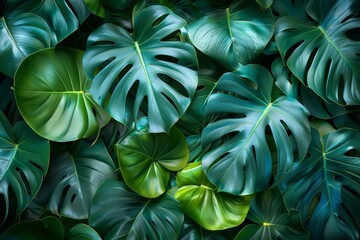 A myriad of green leaves on a tropical plant in darkness