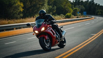 A motorcycle speeding on a highway