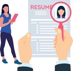 A girl is looking at a CV for a job.