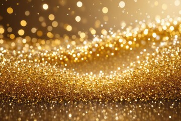 Naklejka premium Radiant Elegance: Behold a shimmering golden glitter wave dancing with bokeh effects, embodying a sense of opulence and refinement for your luxury-themed projects.