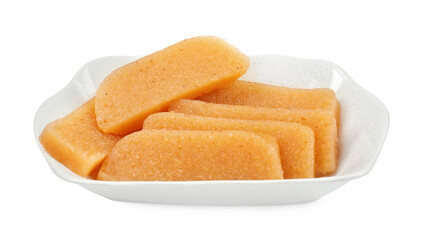 Delicious sweet quince paste and isolated on white