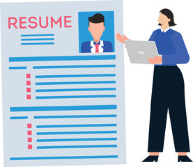 Obraz premium A girl is looking at a resume