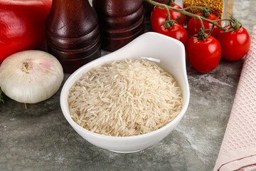 Raw delicous basmati rice heap