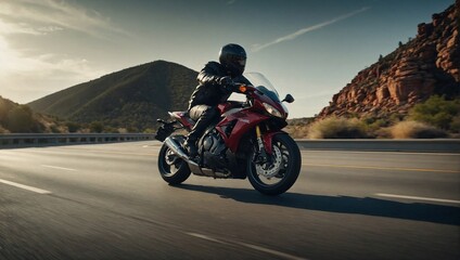 A motorcycle speeding on a highway