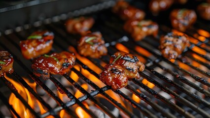 Capturing the Intense Flames of a Barbecue Grill Cooking Delicious Food. Concept Food Photography,...