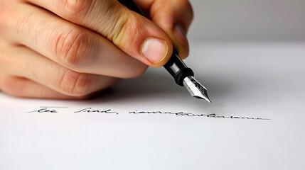 Close-up of a Hand Writing on a Piece of Paper with a Fountain Pen